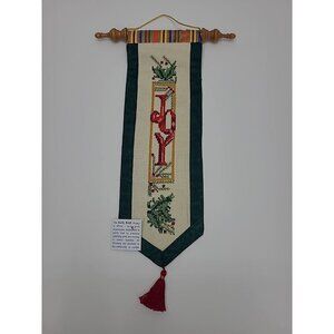Handmade Cross-stitched Banner Wall Hanging "Joy" on Dowell Rod New with Tags